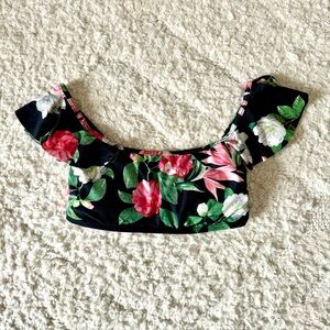 Vince Camuto Swim Black Floral Bikini Top, Size Small